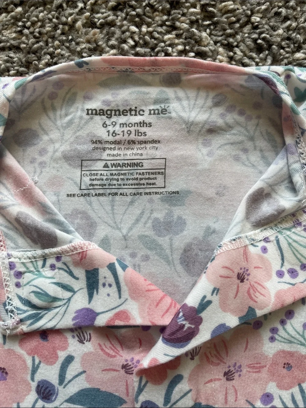 Magnetic Me Floral Print Footed Pajama - Size 6-9 months